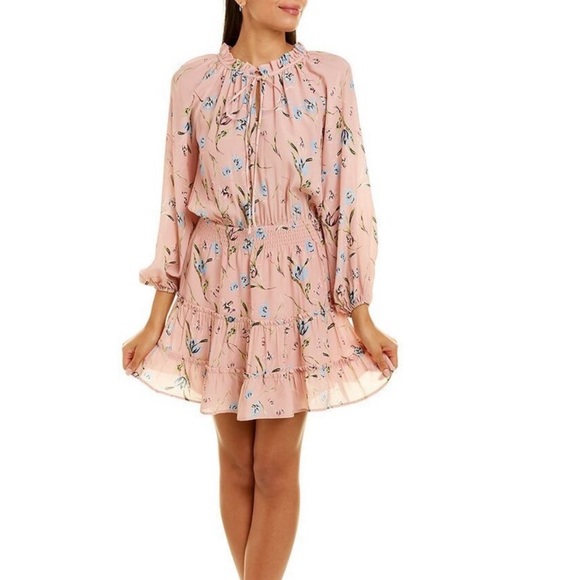 Nicole Miller Collection Pink Floral Keyhole Silk Blend Mini Dress